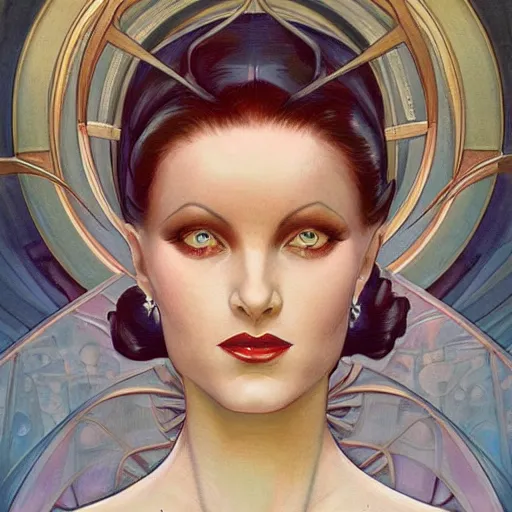 Image similar to a streamline moderne, art nouveau, multi - ethnic and multi - racial portrait in the style of charlie bowater, and in the style of donato giancola, and in the style of charles dulac. intelligent, expressive, large eyes. symmetry, ultrasharp focus, dramatic lighting, semirealism, intricate symmetrical fine complex background detail.