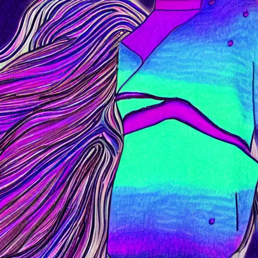 Image similar to a drawing of an iridescent blue and purple jacket, a color pencil sketch by avgust cernigoj, instagram contest winner, digital art, art on instagram, seapunk