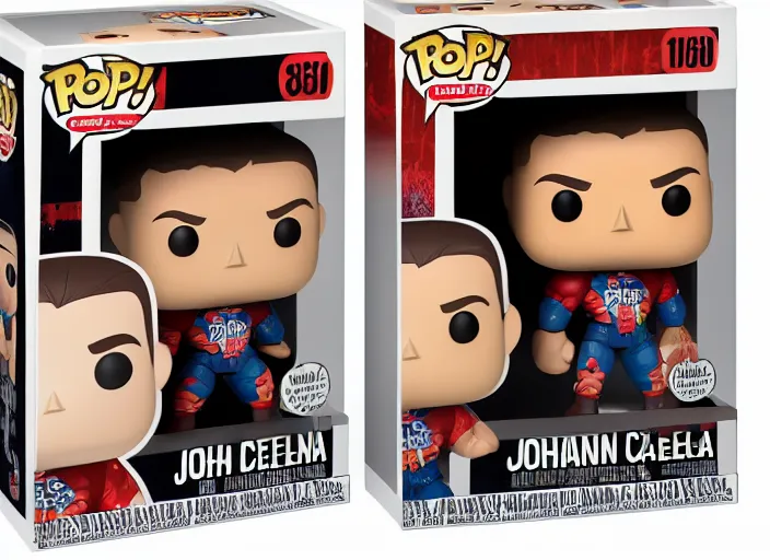 Image similar to product still of John Cena funko pop with box, 85mm f1.8