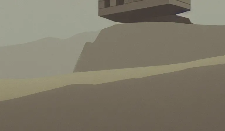 Prompt: A serene landscape with a singular building in the style of star wars illustrations