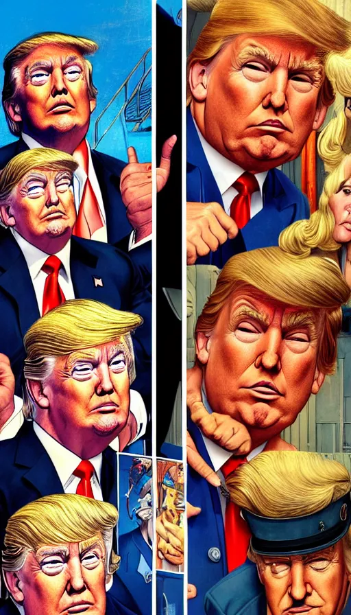 Image similar to donald trump in prison. portrait by clyde caldwell and jean giraud and anton otto fischer and john philip falter and will eisner and gil elvgren