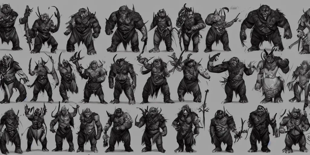 Image similar to a bunch of orcs character designs for a video game, concept art by senior character artist, artstation contest winner, full body