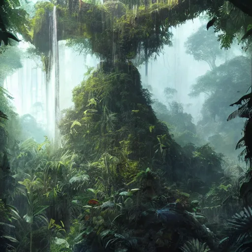 Image similar to jungle imagined by greg rutkowski under the influence of ayahuasca, trending on artstation, award - winning artwork