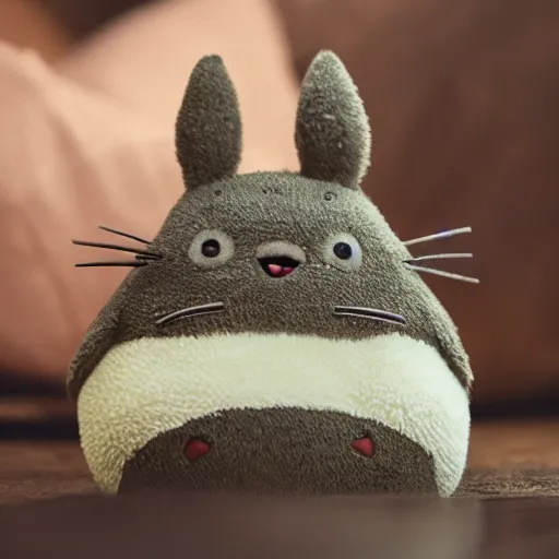 Image similar to real life totoro, cute!!!, happy!!!, chunky!!!, content!!!, mischievous!!!, adorable!!!, fluffy!!!, ultra realistic!!!, golden hour, sharp focus