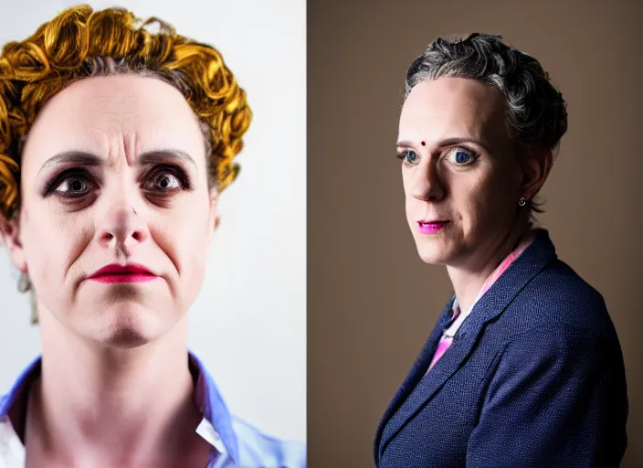 Image similar to dslr photo still of woman jordan peterson dressed as a woman dressed as a woman, 8 k, studio lighting