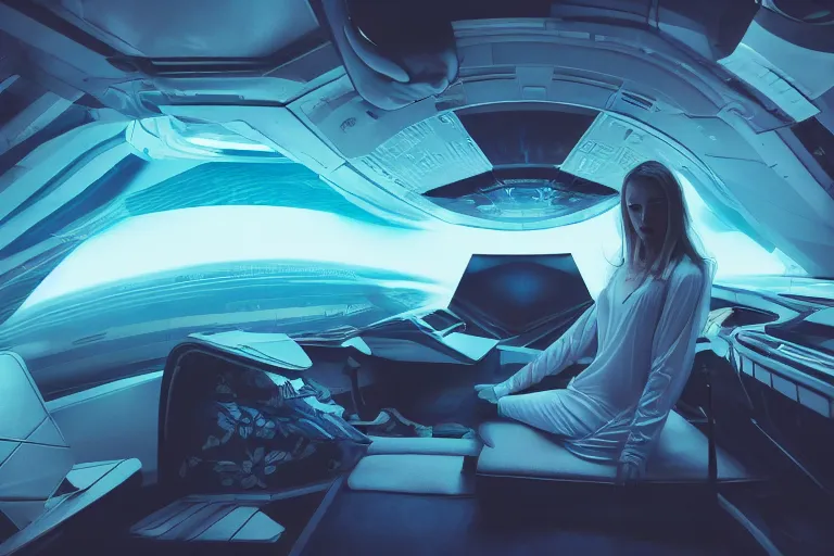 Image similar to 6-handed ethereal angelic creature crawling in a spaceship interior, ultra resolution, portrait photography, cinematic lighting, retrofuturism, centered, 8k, rtx on, sci-fi masters