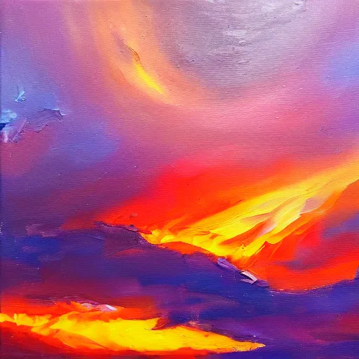 Image similar to expressive oil painting of the sky with purple and red colors, h - 1 0 2 4