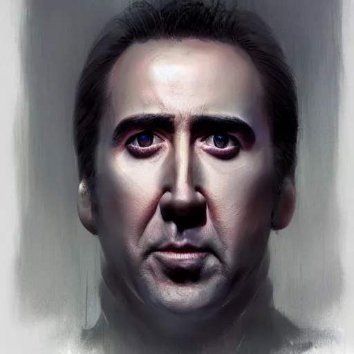 Image similar to Portrait of Nicolas Cage as superman, DC, dark fantasy, intricate, smooth, artstation, painted by Wayne Barlowe, Greg Rutkowski, Zdislav Beksinski