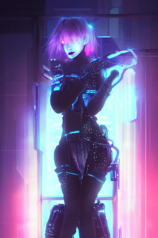 Image similar to portrait futuristic sinful cyberpunk young female necromancer, in futuristic moonlighting tokyo rooftop cyberpunk night, ssci-fi, fantasy, intricate, very very beautiful, elegant, neon light, highly detailed, digital painting, artstation, concept art, soft light, hdri, smooth, sharp focus, illustration, art by tian zi and craig mullins and WLOP and alphonse mucha