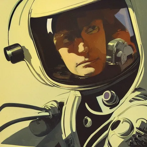 Image similar to astronaut helmet concept art, futuristic, realistic, by wally wood and syd mead