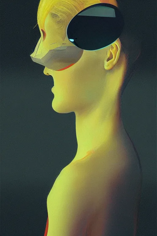 Image similar to woman wearing oculus and digital glitch head edward hopper and james gilleard, zdzislaw beksisnski, higly detailed
