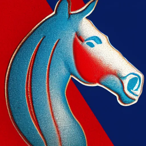 Image similar to logo of a horse head statue , background from blue to red