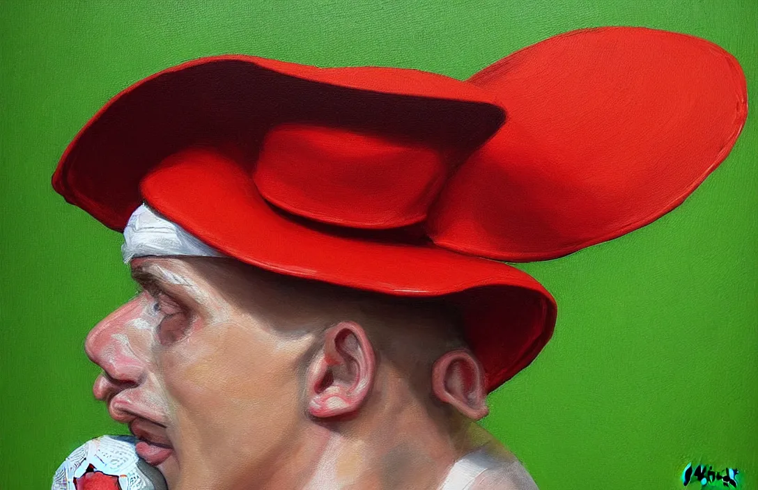 Image similar to english football fan in a sun hat!!!!!!!!!!!!!!!!!!!!!!!!!!!, detailed face, detailed painting, flat lighting by alberto mielgo