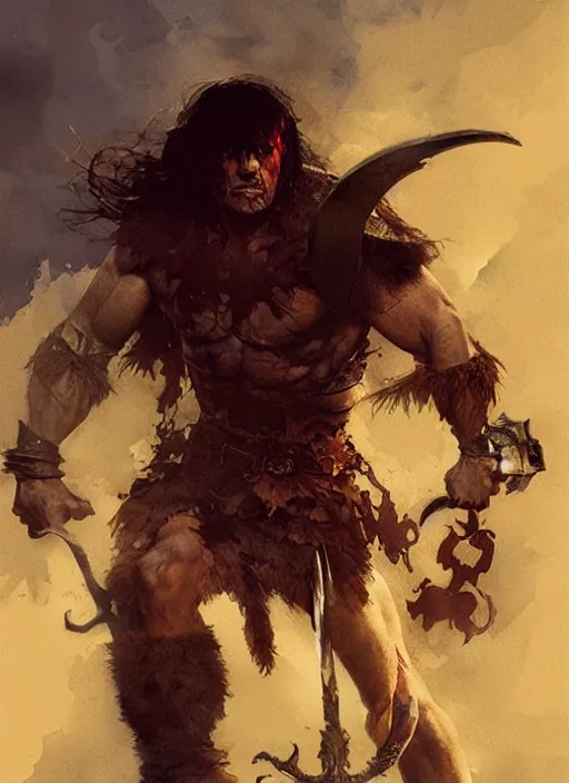 Image similar to conan the barbarian, intricate, elegant, highly detailed, vivid colors, john park, frazetta, sparth, ruan jia, jeffrey catherine jones