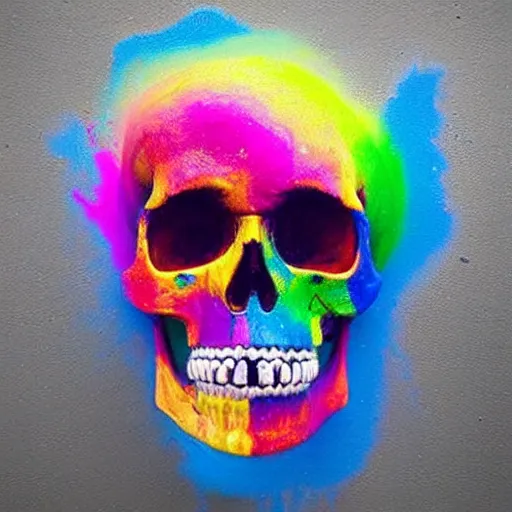 Image similar to skull made from flowing, exploding colorful paint