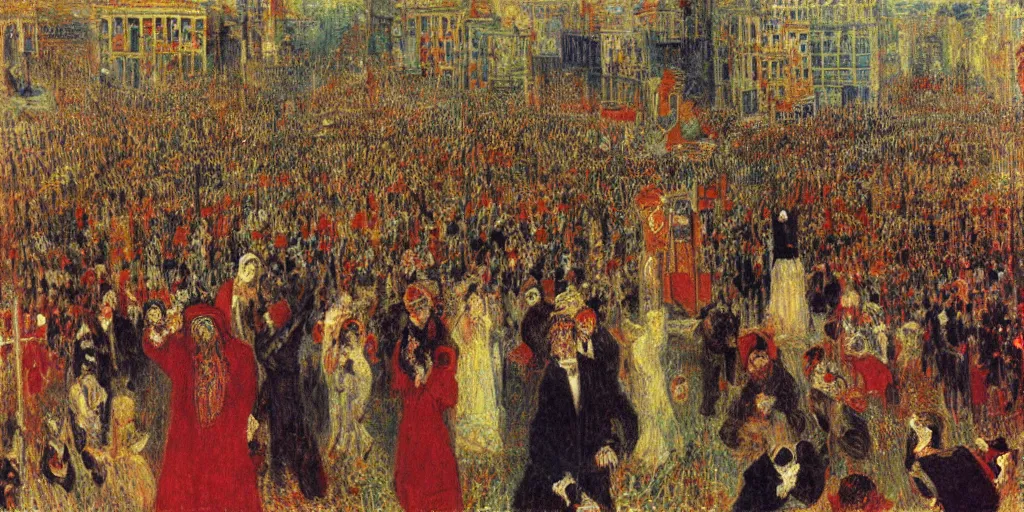 Image similar to christ's entry into brussels in 1 8 8 9. james ensor. ( 1 8 8 8 ) oil on canvas