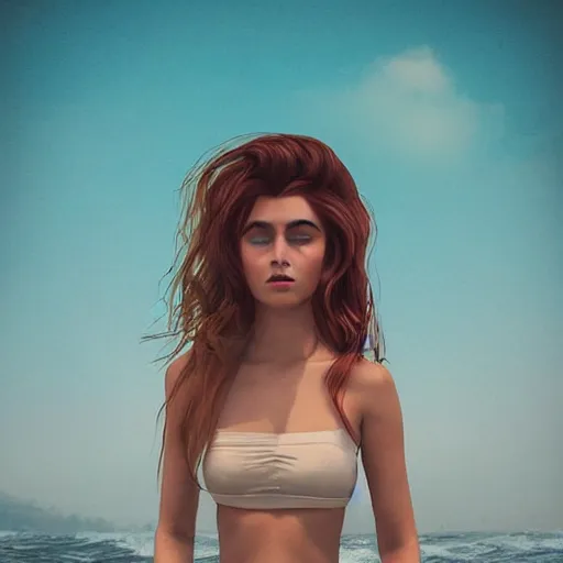 Prompt: girl with sea wave hair, in the style of aykutmaykut, by aykut aydogdu
