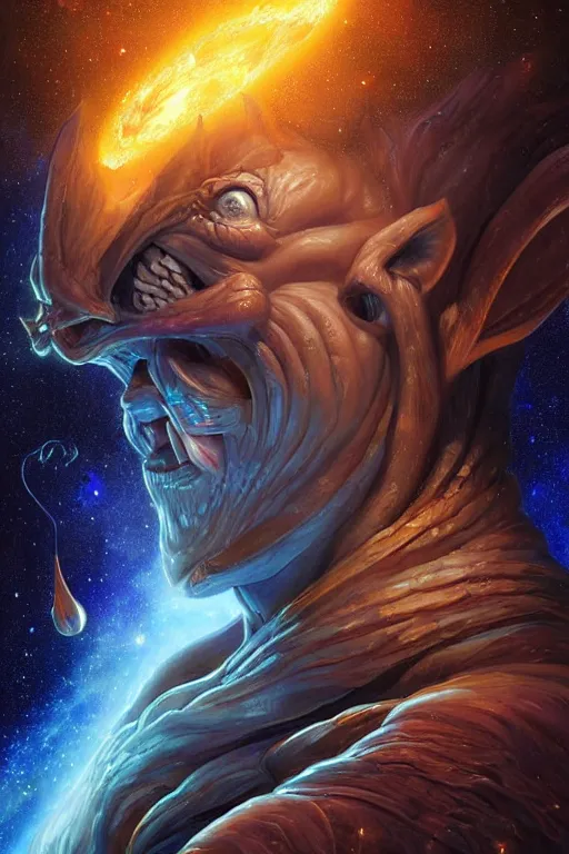 Image similar to beautiful oil painting with high detail of a wise Space ent(Winking) made of stars and plasma, hybrid from dungeons and dragons and art direction by James Cameron ;by artgerm; wayne reynolds art station; cinematic quality character render; low angle; ultra high quality model; production quality cinema model