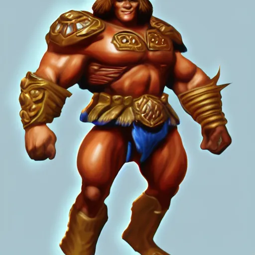 Image similar to He-man Gorpo, styleframe, concept art, artstation, brush texture, painted with oil