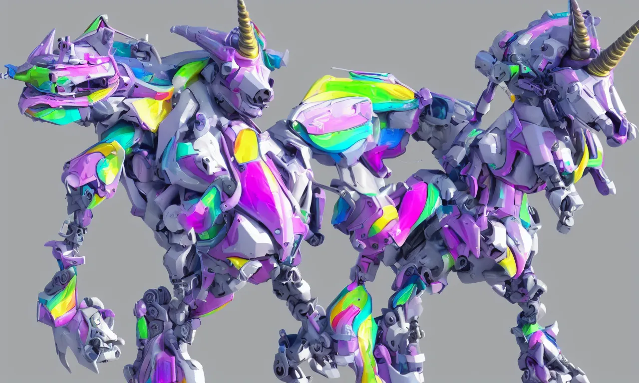 Prompt: The mech unicorn，colorful, 3D, real engine, 8k
