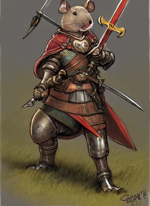 Image similar to a heroic mouse knight with sword and shield, redwall, greg rutowski and jean baptiste monge, detailed, epic fantasy concept art