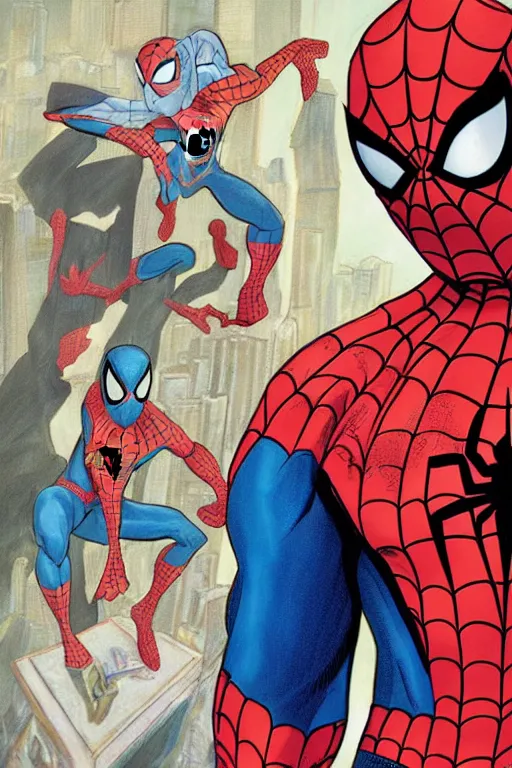 Prompt: Spider-Man, cartoon, whimsical, portrait, art by Don Bluth