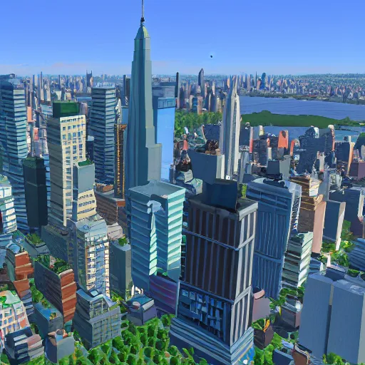 Prompt: new york city skyline in the style of cities skylines, in game sceenshot, gameplay