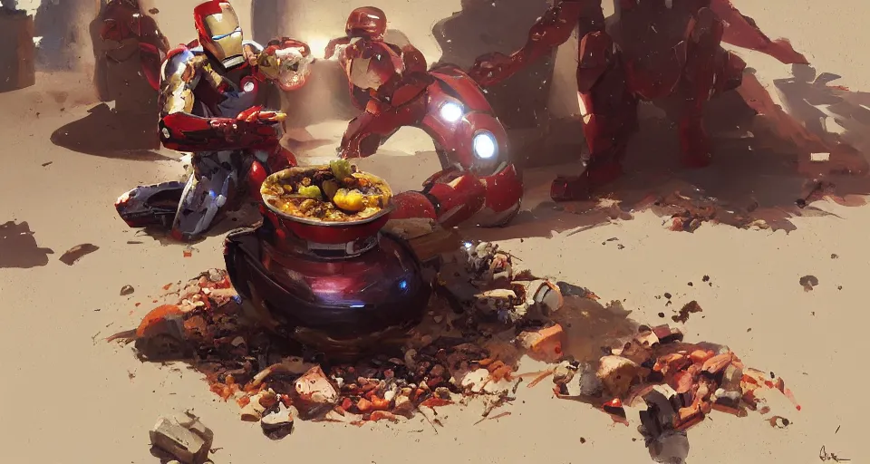 Image similar to Ironman eat tajine, digital art, ultra realistic, ultra detailed, art by greg rutkowski