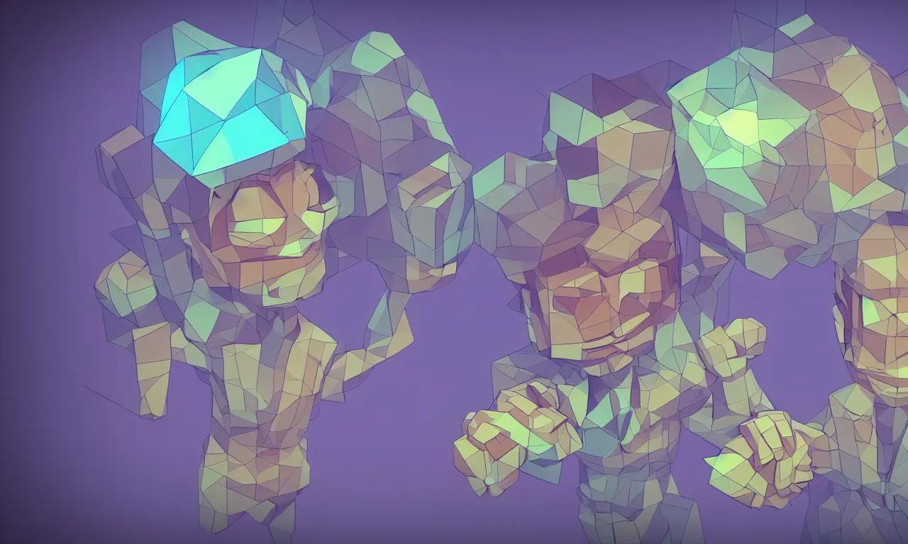 Prompt: low poly render of rick and mortys head