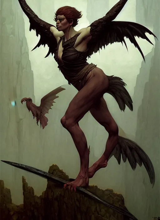 Prompt: harpy, full body, savage, realistic, dnd character art portrait, dark fantasy art, matte fantasy painting, deviantart artstation, by jason felix by steve argyle by tyler jacobson by edgar maxence and caravaggio and michael whelan and delacroix