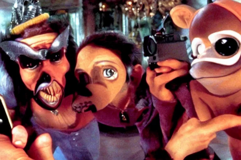 Image similar to taking a selfie with monkeybone, scene from monkeybone 2001