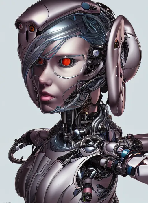 Image similar to portrait of a beautiful cyborg woman by Yukito Kishiro, biomechanical, hyper detailled, trending on artstation