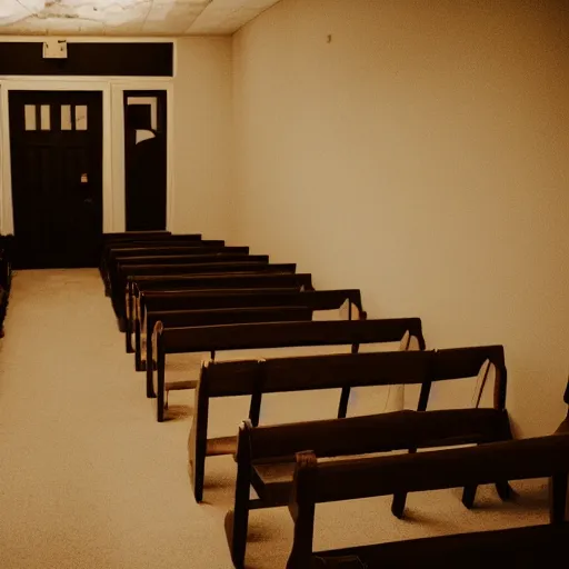 Image similar to creepy church nursery liminal space, dark photograph