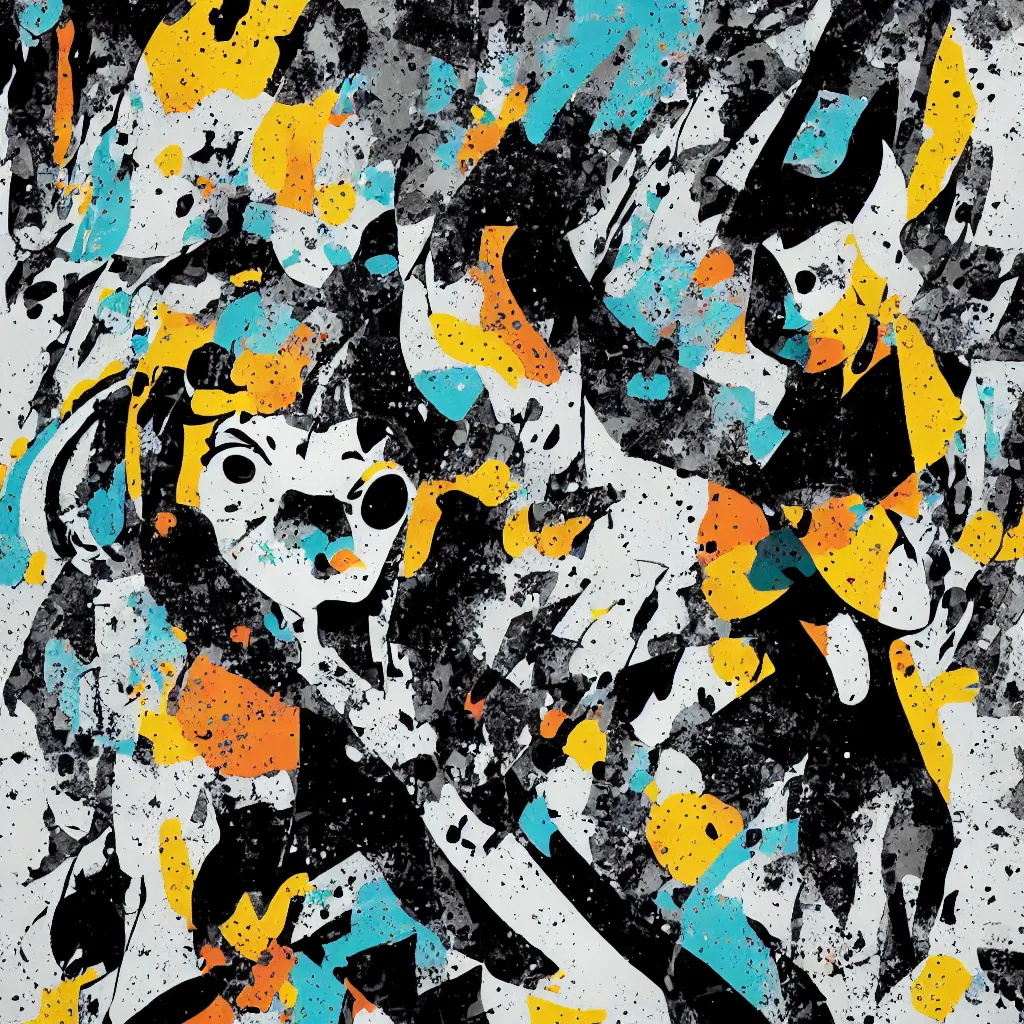 Image similar to girl figure, abstract, jet set radio artwork, ryuta ueda artwork, cryptic, rips, spots, asymmetry, stipple, lines, glitches, color tearing, pitch bending, stripes, dark, ominous, eerie, hearts, minimal, points, otomo katsuhiro artwork, technical, natsumi mukai artwrok, folds