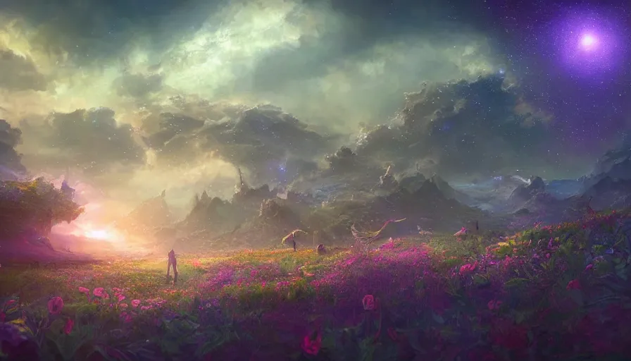 Prompt: the garden at the end of the universe, trippy, jessica rossier, art station
