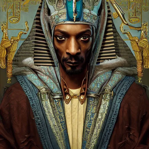 Prompt: Snoop Dogg as the egyptian god Anubis, D&D, fantasy, intricate, cinematic lighting, highly detailed, digital painting, artstation, concept art, smooth, sharp focus, illustration, art by Akihiko Yoshida, Greg Rutkowski and Alphonse Mucha