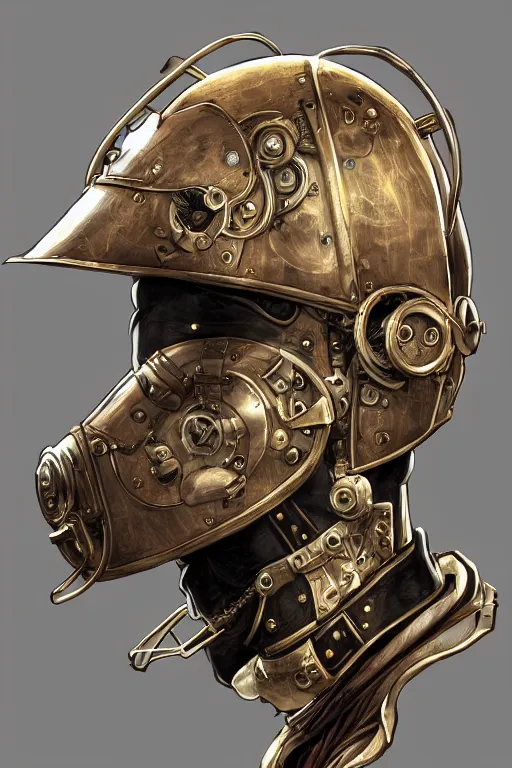 Image similar to steampunk helmet fantasy art mask robot ninja stylized digital illustration sharp focus, elegant intricate digital painting artstation concept art global illumination ray tracing advanced technology chaykin howard and campionpascale and cooke darwyn and davis jack