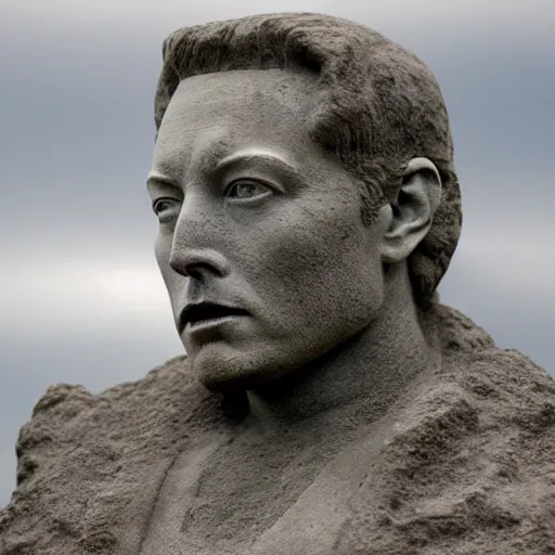 Prompt: A ancient stone bust of Elon Musk is found raising time-travel concerns