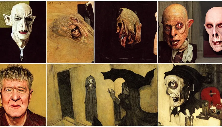 Image similar to torso and head portrait of david lynch as nosferatu, by lawrence alma tadema and rick berry and norman rockwell and jacob collins and tom lovell and frank schoonover