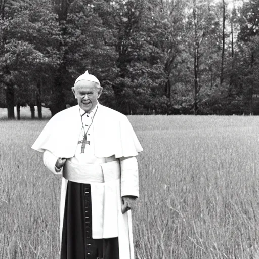 Prompt: Pope John Paul II gamboling on a meadow like a young buck