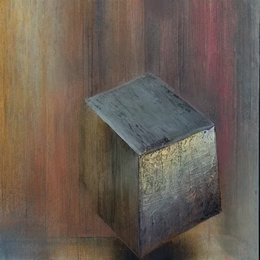 Image similar to a painting by shaun tan of an abstract textural sculpture by the caretaker