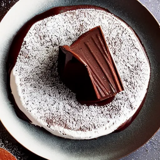 Prompt: extremely delicious looking photo of lava cake desert, expensive restaurant, top quality product, most perfect chocolate on the world, small manufacture, unique style, 8 k, product photography, professional studio photography