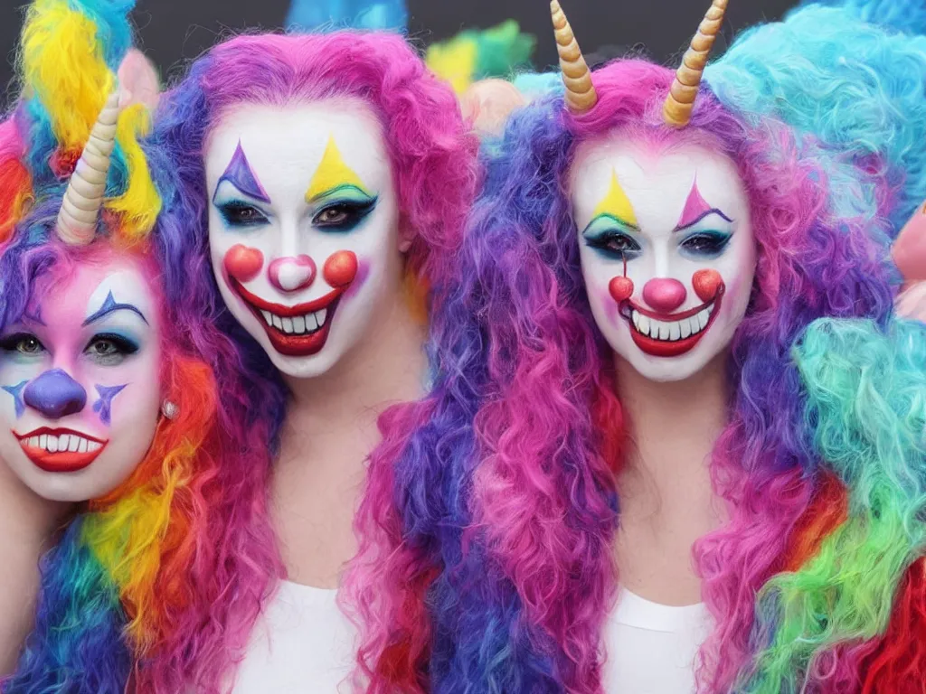 Image similar to a unicorn wearing clown makeup on American Idol