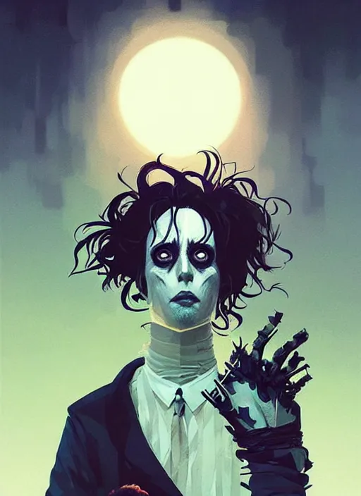 Prompt: dream highly detailed portrait of edward scissorhands, magnificent, photographic realistic background, by atey ghailan, by greg rutkowski, by greg tocchini, by james gilleard, by joe fenton, by kaethe butcher, trending on instagram, award winning details