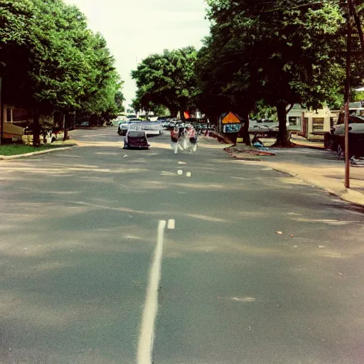 Prompt: a photograph of a suburban street during summer, trending on tumblr, 2 0 0 6, taken with a disposable camera