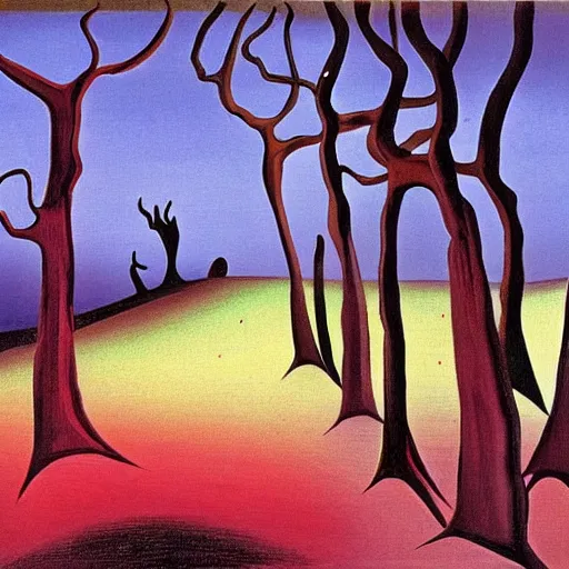 Image similar to woods at night, stylized, salvadore dali