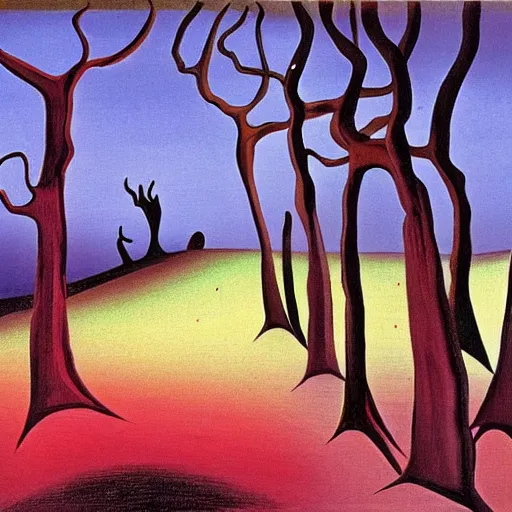 Prompt: woods at night, stylized, salvadore dali