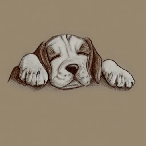Image similar to a drawing of a sleeping beagle puppy, the nap team captain