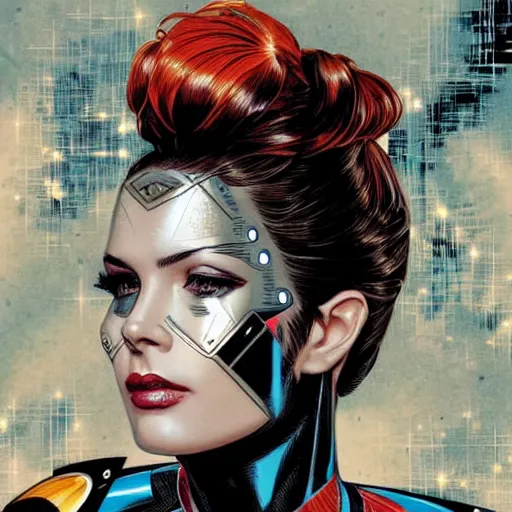 Image similar to beautiful portrait of a female android, by DC comics and Sandra Chevrier