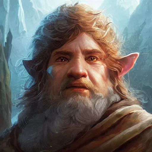 Prompt: masterpiece portrait of a big nosed RPG hobbit gnome, D&D, fantasy, highly detailed, digital painting, sharp focus, illustration, art by artgerm and Edmiston and greg rutkowski and magali villeneuve